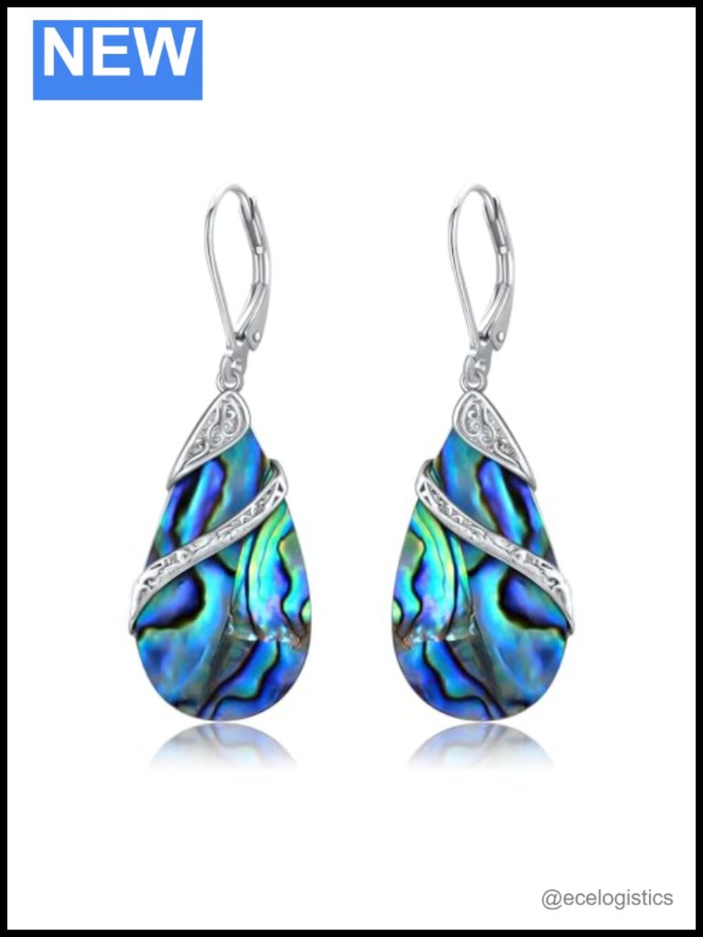 925 Sterling Silver Filigree Dangle Drop Earrings Abalone Shell Handmade